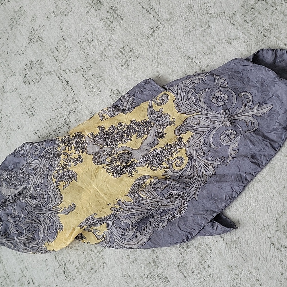 Italian Silk Elegant Gray and Yellow Scarf